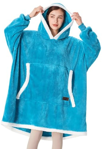 Oversized Hoodie Blanket, Warm Gifts for Women Men, Fluffy Sherpa Lining Wearable Hooded Sweatshirt Blanket, Giant Hoodies Sweater with Front Pocket for Adults Couple Friends