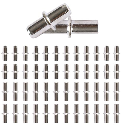 TRKETK 50 Stück Bodenträger, Regalbrett Halterung Vernickelte Regalklammern Bodenträger 5mm mit Ring für Bohrung Einlegeboden Halter Fachbodenträger für Büromöbel, Küche, Bücherregale, Kleiderschrank