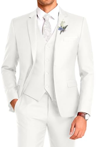 Herrenanzug, 3-teilig, schmale Passform, Hochzeitsanzug für Herren, formeller Abschlussball, Smoking, Business-Anzug, Jacke, Weste, Hose mit Krawatte, Elfenbein, 3XL
