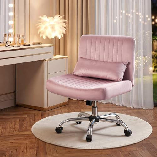 Warmiehomy Criss Cross Chair with Wheels Vanity Chair with Wide Seat, Pink