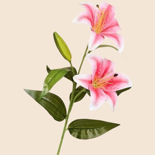 AQCQDQ 58cm Weiße und Rosa Lilie künstliche Blumenarrangement, 4 Stück Latex Lilie Kunstblumen 8 blühende Blütenköpfe fur Blumenstrauß Hochzeit, Graves, Tischdekoration (Rosa,4 Stück)