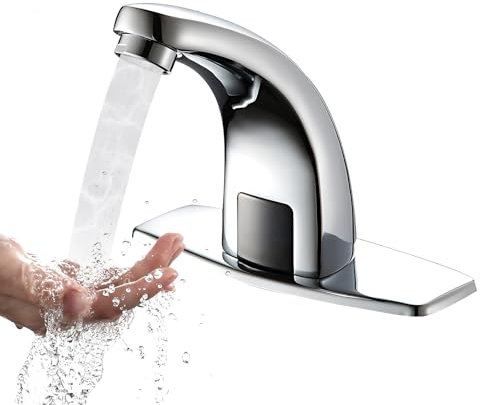 Robinet de cuisine sans contact à piles avec détecteur de mouvement automatique - Robinet de salle de bain intelligent infrarouge électronique 1 trou filtre intégré avec plaque de recouvrement pour G1