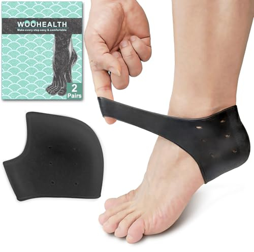 WOOHEALTH Protege Talon Silicone Dr Martens, 2 Paires Protection Talon Anti Ampoules Pied pour Bottes, Semelles de Soutien pour Fasciite Plantaire et Tendinite d'Achille - Hommes et Femmes (Noir)