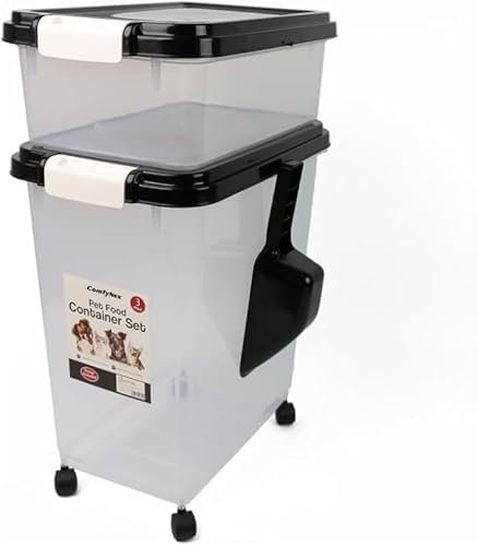 ComfyNex Airtight Pet Food Storage Container with Wheels – Large Dry Food Bin with Flip Lid – Dog Cat Bird Feed Dispenser – BPA-Free Plastic – Keeps Pet Food Fresh – Seed Storage Box (Black, 50 LTR)