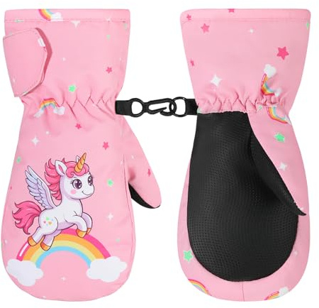 MoKo Kinder Skihandschuhe, Winddicht Wasserdicht Winterhandschue Warm Fäustlinge Sport Handschuhe für Skifahren Radfahren Snowboarden Outdoor-Aktivitäten für Jungen Mädchen von 1-3 Jahren - Rosa