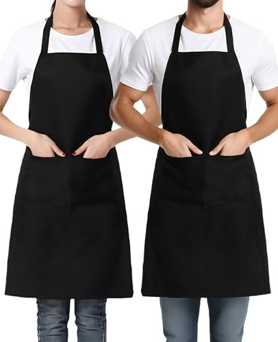 XdealCozyxc 2 PCS Black Apron with Pockets for Men Women Kitchen Cooking, Adjustable Catering Aprons