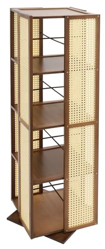 Ciounmb Drehregal Bücherregal 360 Grad drehbar, Standregal aus Bambus Holz mit 4 Ebenen, Hoher Bücherständer als Aktenregal für Büro und Wohnzimmer, Platzsparendes Regal 123 cm