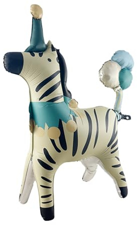 Fesnova Folienballon Zebra Design,Aufblasbare Tiere Party Dekoration,109x95cm,aufblasbares Pferd Beige Schwarz und Türkis für Geburtstagsdeko Tiere,Waldtiere Zebra Heliumballon,Safari