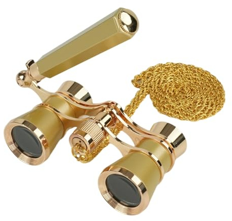 BOSTRON Opernglas 3x25 Vintage Theaterglas mit Kette für Damen(Gold) | Edles Retro-Design,Fernglas mit Metallkette & klappbarem Griff.Brillenträger-geeignet für Oper,Party & Sammler