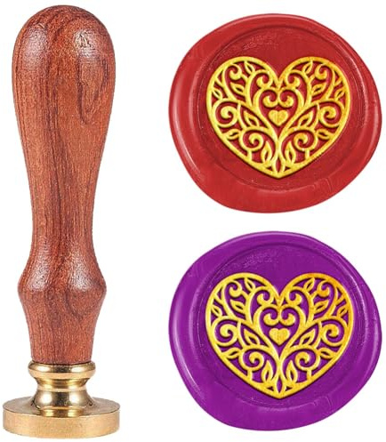 DELORIGIN Herzförmiger Vintage Weinreben Wachssiegelstempel Liebessiegelstempel 1 abnehmbarer Messingkopf Siegelstempel Mit Holzgriff Für Umschläge Hochzeiten Valentinstag