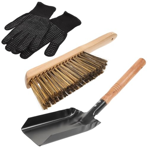 Veemoon Set Pulizia Stufa Pala in Ferro e Spazzola in Legno, Kit Raccolta Cenere per Stufa da Cucina, Accessori per Manutenzione Domestica, Facile da Usare e Riporre