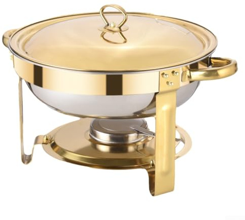 Edelstahl Chafing Dish Set, 5 QT Buffet Wärmer mit Glasdeckel, Lebensmittelqualität, verdickter Stahl gesäumte Kanten, komplettes Catering-Kit (Gelb)