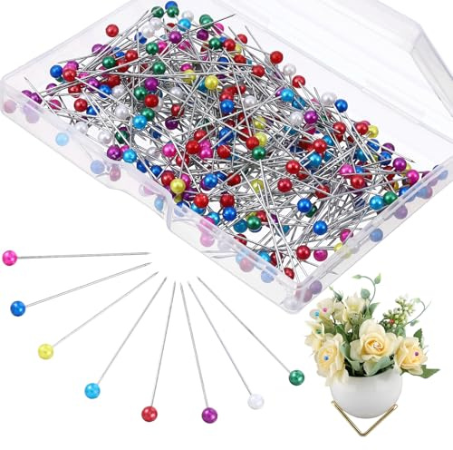 300 Stück Stecknadeln Nähen, Stecknadeln mit Kopf Nähen Zubehör Sewing Pins Nietstifte Schneiderin Pins Glaskopfnadeln Mehrfarbig Glaskopfstecknadeln für Basteln Floristik Säumen Craft(Kopf 4mm)