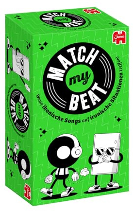 Jumbo Match My Beat – Das Musik-Partyspiel mit 200 Songs & 400 Szenarien | Kartenspiele für Erwachsene, Partys & Familienfeiern - Kultsongs für Komische Situationen – Lustiges Spiel - 3+ Spielers