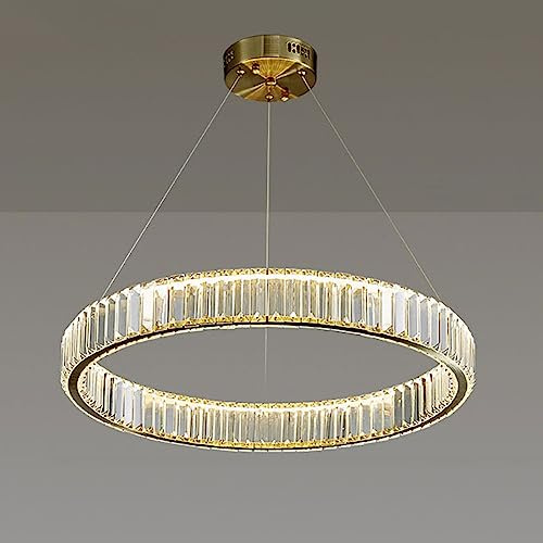 KXEcoLife Lampadario di Lusso, Lampada a Cerchio Luminoso in Cristallo, Opera d'Arte per Camera da Letto, Sala da Pranzo, Studio, Soggiorno, Illuminazione, Cromato, 60 cm