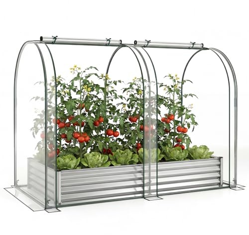 HOMASIS Huerto Urbano con Mini Invernadero, 180 x 100 x 145 cm﻿ (Plata)