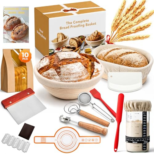 Gärkörbchen Sauerteig Starter Set, Komplett Brot Backen Zubehör Set