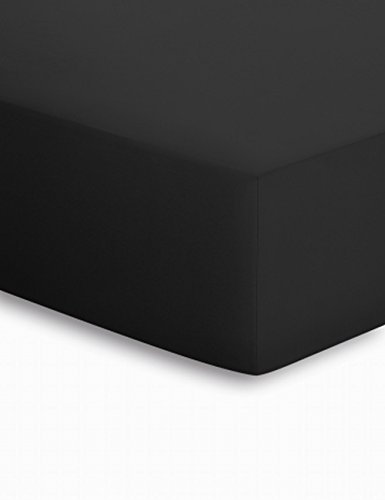 schlafgut 15001-00000617-002-075 Mako-Jersey Basic Spannbetttuch, Baumwolle, schwarz, 100x200cm
