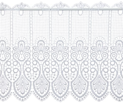 Plauener Spitze by Modespitze, Store Bistro Gardine Scheibengardine mit Stangendurchzug, hochwertige Stickerei, Höhe 41 cm, Breite 112 cm, Weiß