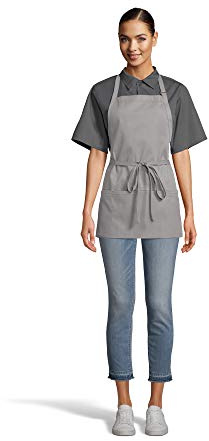 Uncommon Threads mens Adjustable 3 Pocket Restaurant Bib Apron, Silver, One Size US