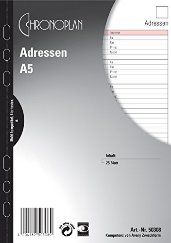 Ersatzadressblätter A5 25BL CHRONOPLAN 50308