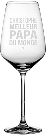 CADEAUX.COM - Verre Vin Personnalisé - Meilleur Papa du Monde + Prénom - Verre à Ballon 35 cl - Idée Cadeau - Fête des Pères