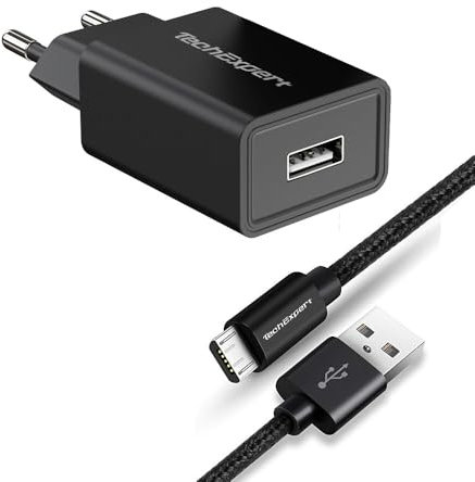 Chargeur Secteur vers USB Noir + Cable USB 1m Compatible liseuses et Smartphones avec Port Micro USB