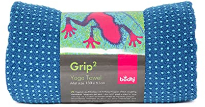 Bodhi GRIP2 Yoga Towel | Yoga-Handtuch mit Anrtirutsch-Noppen | Mikrofaser-Yogatuch | Rutschfestes Trainings-Handtuch | Ideal für Hot Yoga |Yogamattenauflage | Antibakteriell | blau/Aqua