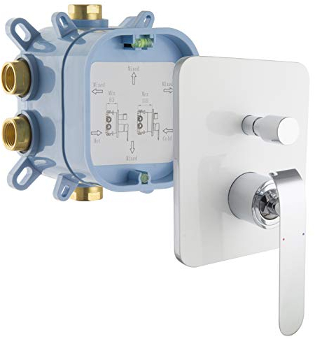 PaulGurkes Unterputzarmatur mit Box Grundkörper Dusche Wanne Chrom Weiß Einhandmischer Mischbatterie 2-Wege Serie Europa Armatur mit Umsteller