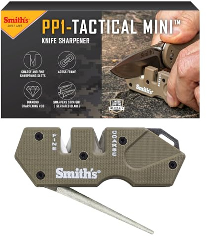 Smith's 50983 Pocket Pal Mini Tactical Knife Sharpener - Desert Tan - 2 Stage Sharpener & Diamond Sharpening Rod - Outdoor Hunting Knife & Hook Sharpener - Compact, Durable & Lightweight