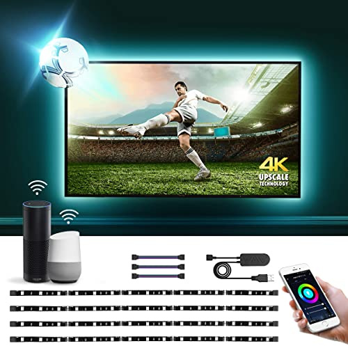Lepro Tira LED TV 2M Inteligente, Luces LED WiFi Control de Voz y de APP, Retroiluminación LED RGB PC Monitor 32-65 Pulgadas, 16 Millones Color, Luz LED USB Compatible con Alexa y Google Home, 2.4GHz
