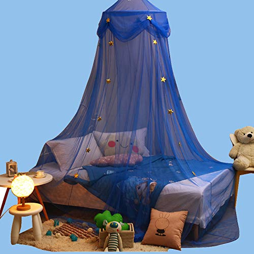 MARBER Round Dome Betthimmel mit Sternengarn Kinder Moskitonetz Faltbar Geeignet für Jungen, Mädchen, Kinder, Erwachsene Bett, Studentenwohnheim, Blau