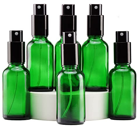 Yizhao Grön Sprayflaska Glas 30ml, med Liten Fin Dimma-spray, Metalllock, Påfyllningsbara för Eterisk Olja, Resa, Rengöring, Parfym, Aromaterapi, Mmakeup – 6 Stycken