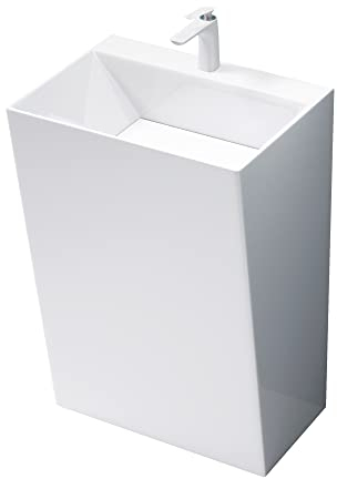 Mai & Mai Lavabo à Poser au Sol Blanc 55cm Vasque sur Pied en Résine Evier Lave Mains Salle de Bain sans Trop-plein Col40