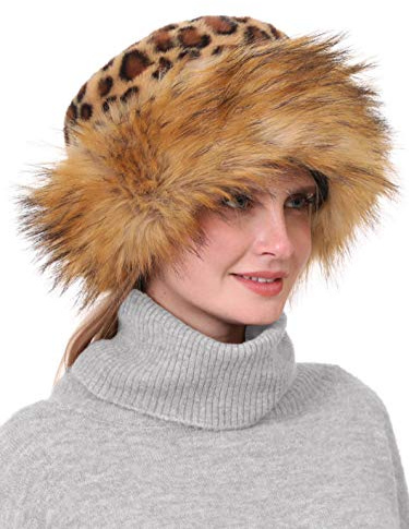 sy soul young Fellmütze Pelzmütze Damen mütze Wintermütze Faux Fuchs Pelz Warm Weich Leoparden Hut EINWEG Verpackung(Leoparden)