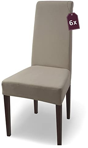 Scheffler Home Stuhlhussen Beige 6er Set Jersey Baumwolle Natalie | Waschbare Stretch-Stuhlbezüge für Schwingstühle, Freischwinger und Esszimmerstühle, Öko-Tex zertifiziert