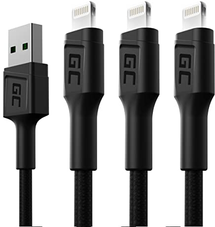 GC Ray LED | SET 3x 2m Lightning Cable Nylon Cargador para Apple iPhone 12 11 SE Pro/Max | iPhone X XR XS Max | iPhone 8 7 Plus | iPhone 6 6S 5 5C 5S Plus | iPad Air/Pro/Mini | iPod