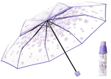 Taschenschirm, 1PC Handbetriebener Transparenter Leichter Regenschirm Modischer Prinzessin Regenschirm Kirschblüte Vier Farben(Helles Lila)
