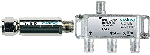 Axing TZU 19-65 - Hochpassfilter/Rückkanal-Blocker & BVE 3-01P 3-Fach Verteiler Kabelfernsehen CATV Multimedia DVB-T2 Klasse A+, 10dB, 5-1218 MHz Metall