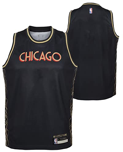 Outerstuff Chicago Bulls Blank Youth 8-20 Black Gold City Edition Swingman Trikot, Schwarz, L
