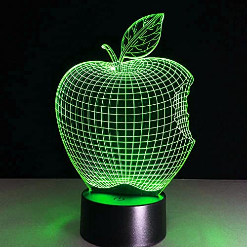 QQY Luce notturna 3D, Lampada da illusione ottica 3D colorata a LED Lampada da tavolo da tavolo con luce notturna USB a sfioramento per i regali dei bambini delle ragazze dei ragazzi (Mela)