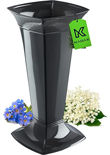KADAX Vaso per tomba con base, vaso per cimitero, in plastica, per lapide, decorazione per tomba, decorazione per sepoltura, vaso per sepoltura (grafite/alto)