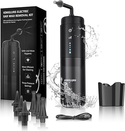 Ear Wax Removal Kit - Water Powered Ear Cleaner with 3 Pressure Modes, Ear Irrigation Flushing System Electric Ear Cleaning Tool for Adults & Kids with Basin & 9 Tips(Black)