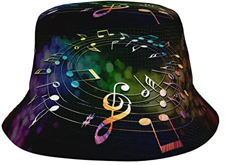 Cappello a secchiello con note musicali, pieghevole, leggero, ripiegabile, estivo, da spiaggia, pesca, per uomini e donne, nero, taglia unica, Nero, taglia unica