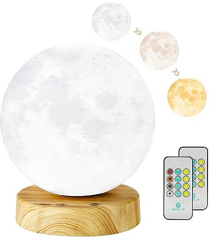 Deng Jr Moon lampe de luminothérapie 10.000 Lux, simulation de la lumière du jour, lampe à lumière du jour avec télécommande, 3 températures de couleur, et technologie LED sans scintillement ni UV