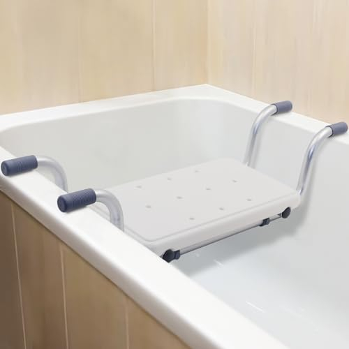 Badewannensitz Senioren, Duschsitz Duschbank für Badewanne, Badebrett mit 2 Verstellbaren Breiten, verstärkter Aluminiumrahmen, Tragfähigkeit 120 kg, Weiß