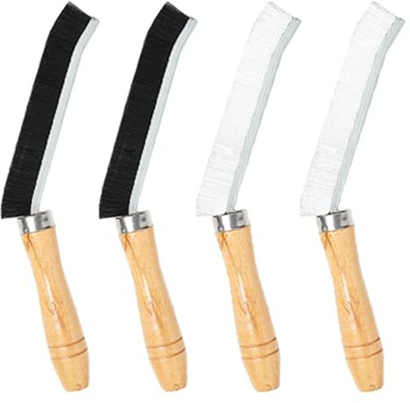 Lot de 4 Brosses à Joints en Bois - Multifonctionnelles pour Nettoyage Fin avec Poils Durs (Blanc, Noir)