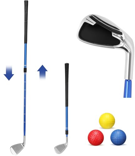 Leyndo Adjustable Length Golf Wedge for Golf Bucket Backyard Game 56 Degree Gap Wedge Sand Wedge Right Hand Adjustable Golf Wedge with 3 Golf Practice Balls for Kids Teenagers Adults