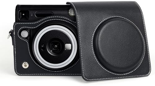 Rieibi PU Leather Case for Fujifilm Instax SQ40 - Polaroid SQ40 Camera Case for Fujifilm Instax Square SQ40 Instant Camera - Vintage Fuji SQ40 Bag Cover with Strap - Black