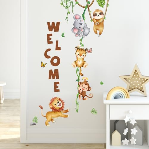 Tanlaby Vite Rampicante Animale Adesivi Murali Bradipo Koala Tigre Leone | Scimmia Sticker Murali Autoadesivo Adesivi da Parete Rimovibile Sticker Muro per Cameretta Bambini Porta Decorazione Murale